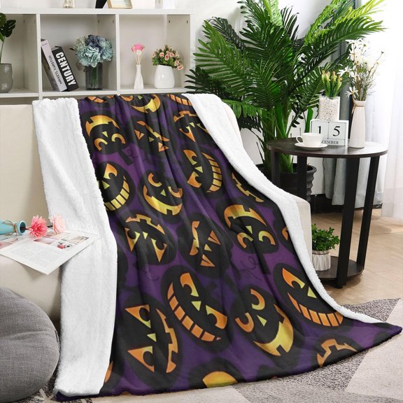 Jack Olantern Halloween Pattern Blanket,Comfortable Soft Flannel Throw Blanket,All Season,Warm Lightweight Blankets for Sofa Bed Couch Living Room Chair,60"x80"