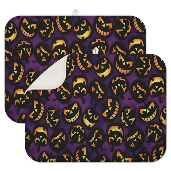 Jack Olantern Halloween Pattern Dish Drying Mat for Kitchen 1 Pack, Ultra Absorbent Microfiber Dishes Drainer Mats,18x24in(46x61cm)