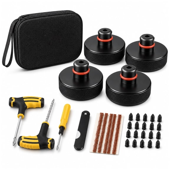 Jack Pad Compatible with Tesla Model Y/3/S/X 2016-2026, 4 PCS Rubber Jack Lifting Pucks with Storage Case, Vehicle Lift Accessories Equipped with Tire Repair Tools Set
