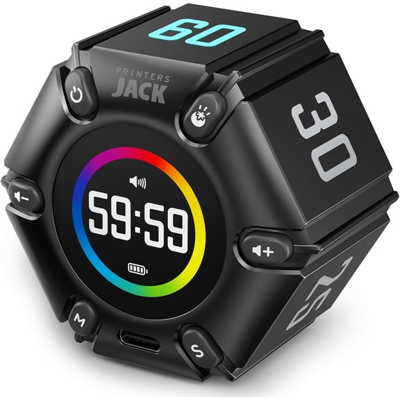 Jack Pomodoro Timer - Productivity Cube, Visual Focus Timer, Mute & Vibration & Adjustable Sound Alert, for Office, ADHD, Study, Work, 3/5/10/25/30/60min & Custom Countdown - Black