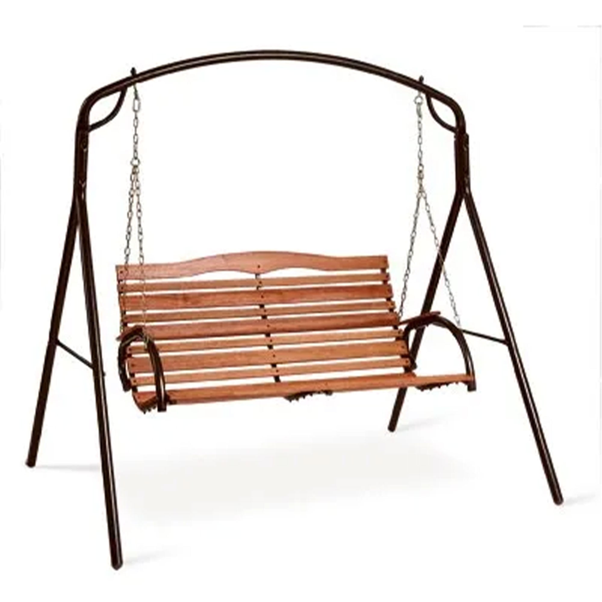Bronze and Hardwood Outdoor Patio Swing with Chains