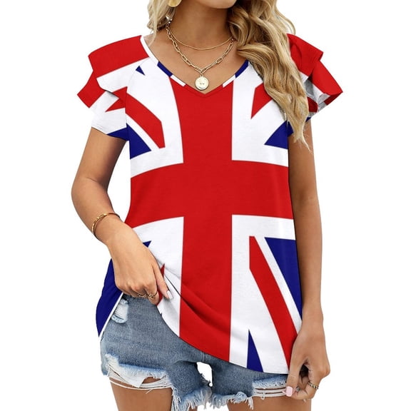 Jack Punk Cosplay Lotus Leaf Neck T-Shirt Long Sleeve Printed Fall T Shirts Women Spring Tee Tops Jack Britaish Flag Britain Uk