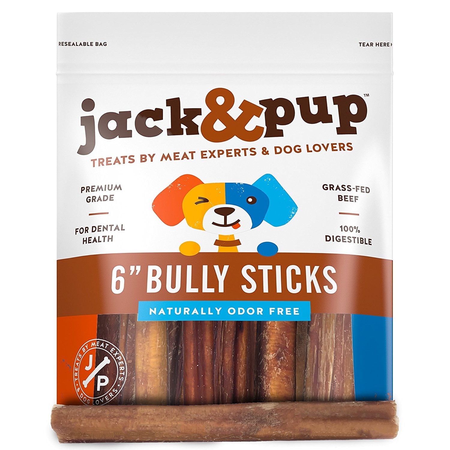 Jack&Pup 6" Bully Sticks for Medium Dogs, Natural Beef Flavour Chews, 25 Pack