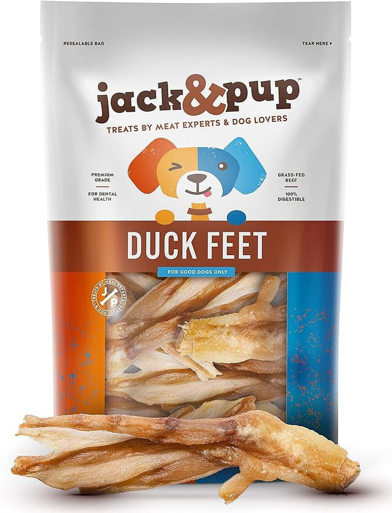 Jack&Pup Dehydrated Duck Feet for Medium Dogs & Small Dogs, Natural Dog