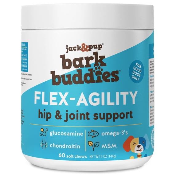 Jack&Pup Glucosamine Chondroitin for Dogs, Bark Buddies Flex-Agility Joint Supplement, 60ct