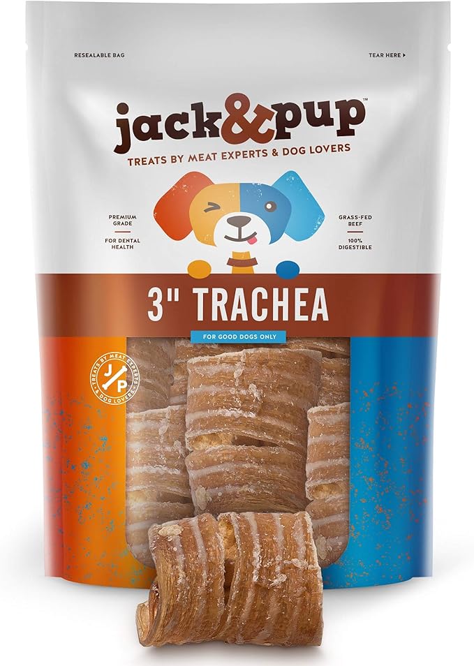 Jack&Pup Trachea Dog Chew 3inch Beef Trachea Bites for Dogs (16 oz