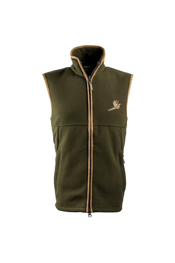 Countryman Fleece Gilet with Pheasant Motif - Dark Olive Medium Green