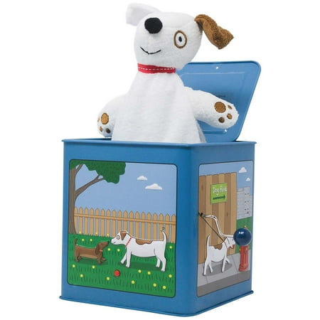 Jack Rabbit Creations Jack The Dog Jack in The Box Toy, Plush Dog, Side Crank Plays Where Has My Little Dog Gone, Surprise Pop-Up, Kids Age 3+