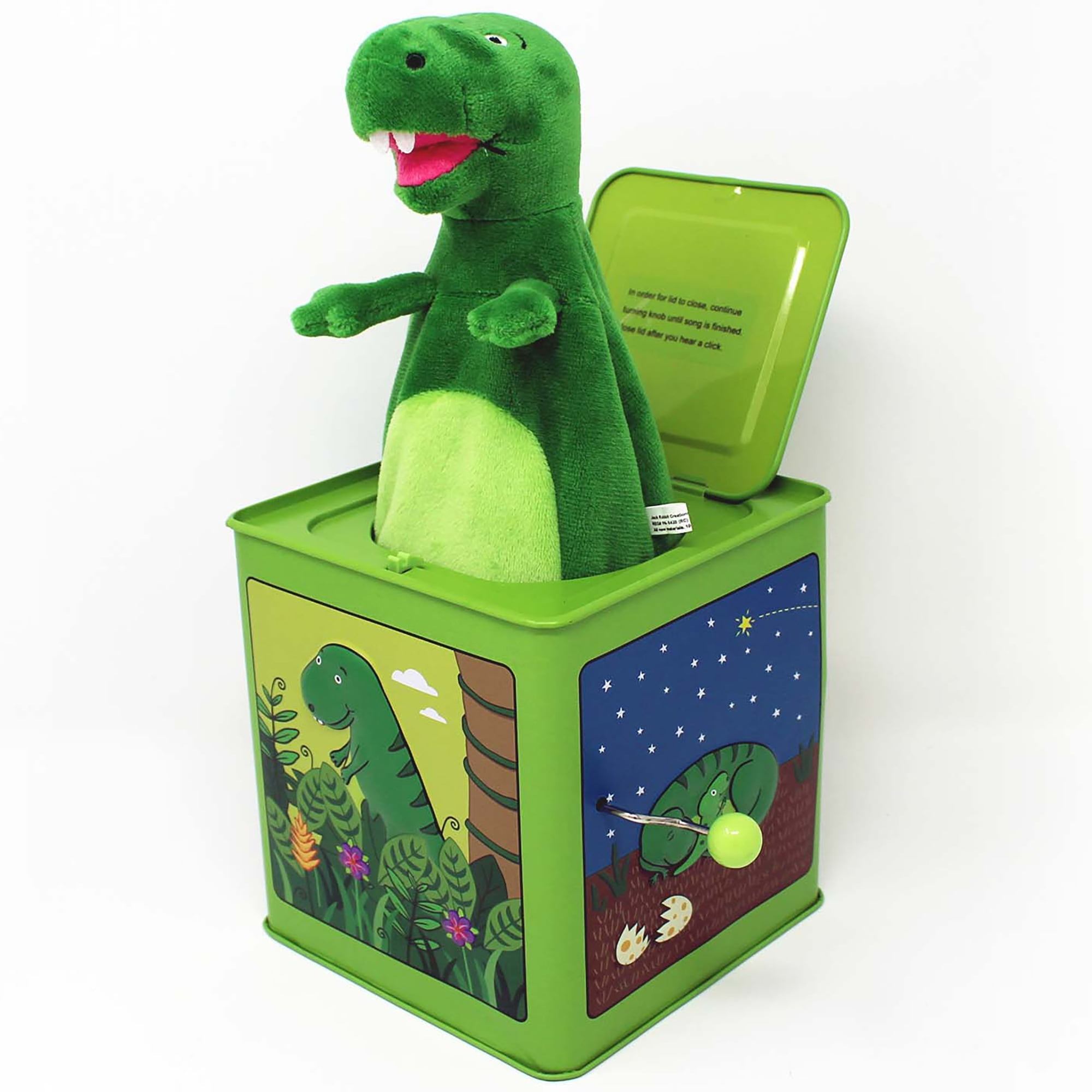 Jack Rabbit Creations Dinosaur Jack in The Box Toy, Plush Green Dinosaur, Side Crank Plays Twinkle Twinkle Little Star, Surprise Pop-Up, Kids Age 3+