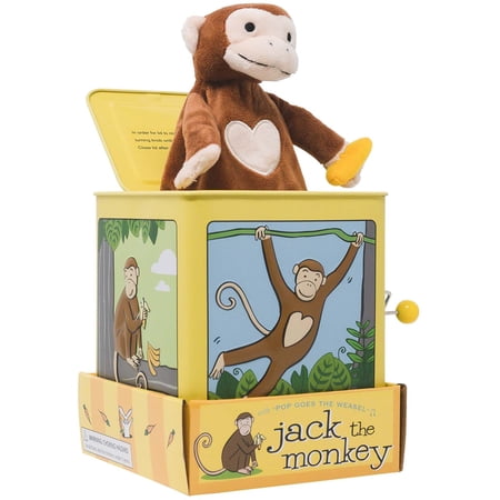 Jack Rabbit Creations Monkey Jack In The Box Toy, Plush Monkey, Side Crank Plays Pop Goes the Weasel, Surprise Pop-Up, Kids Age 3+