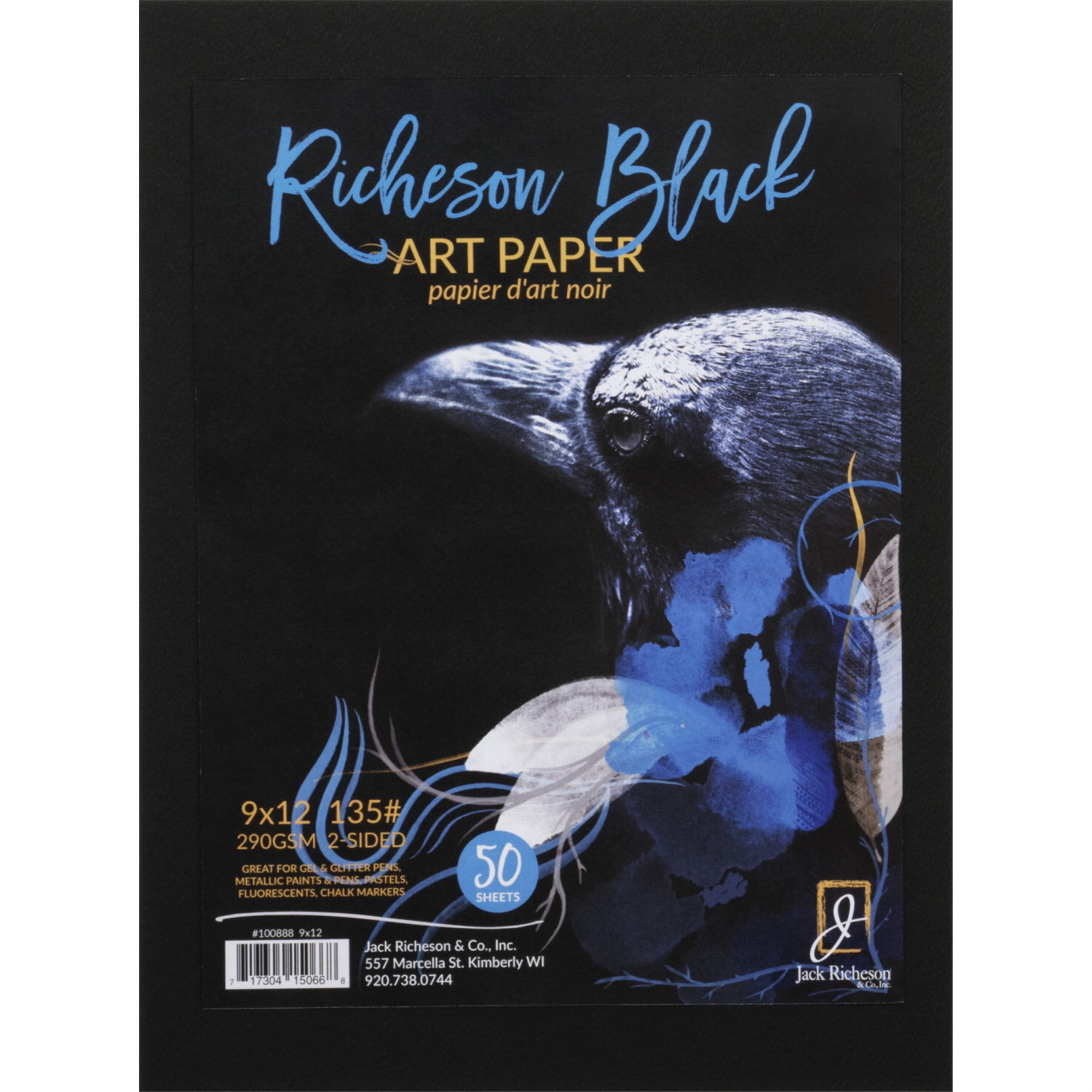 Jack Richeson 1592749 Black Watercolor 50 Sheets Paper, 135 lbs, 9 x 12 in.