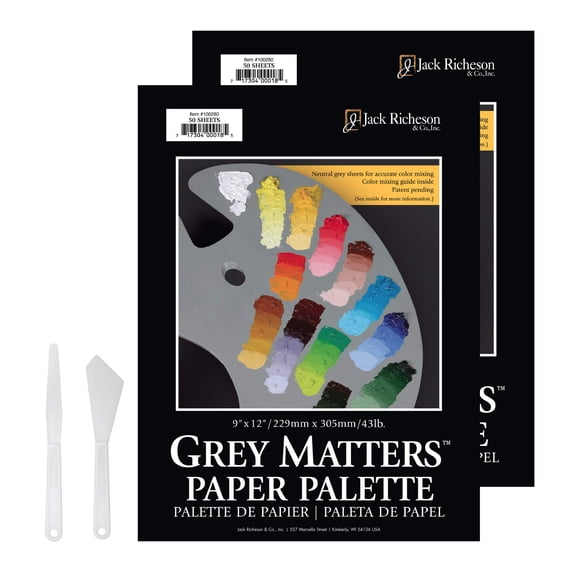 Jack Richeson & Co Grey Matters Disposable Palette 9x12, 2 pack w/ Palette Knives