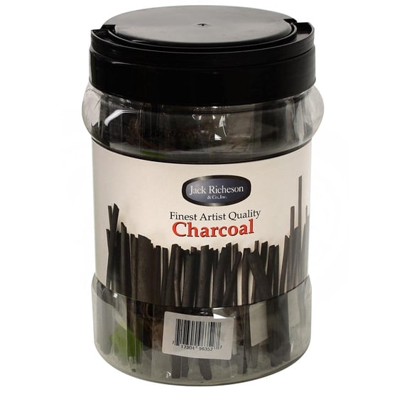 Jack Richeson Non-Toxic Soft Vine Charcoal Stick with Canister, 6 x 3/16 in, Black, Pack of 144