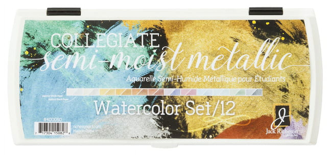Jack Richeson Semi-Moist Collegiate Watercolors, 12 Metallic Colors