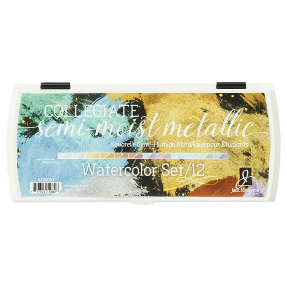 Jack Richeson Semi-Moist Collegiate Watercolors, 12 Metallic Colors
