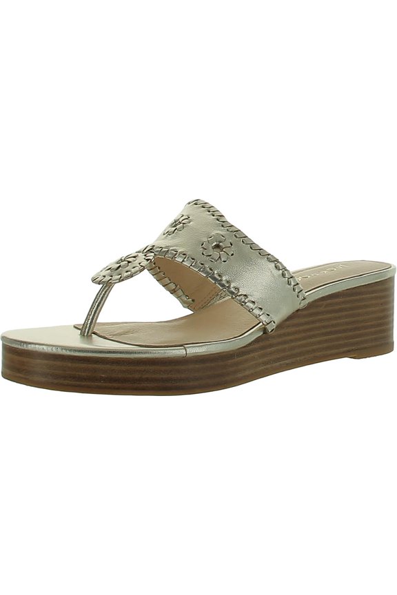 Womens Jacks Mid Stacked Leather Metallic Wedge Sandals