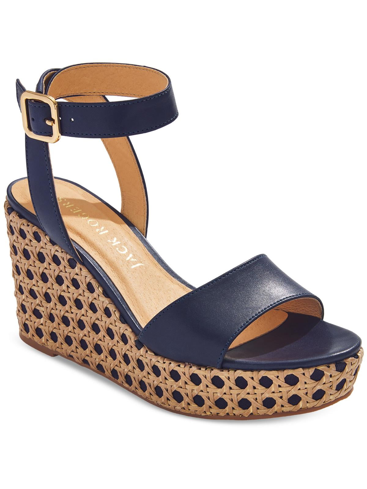 Jack Rogers Womens Merrain Caning Wedge Leather Wedge Sandals - Walmart.com