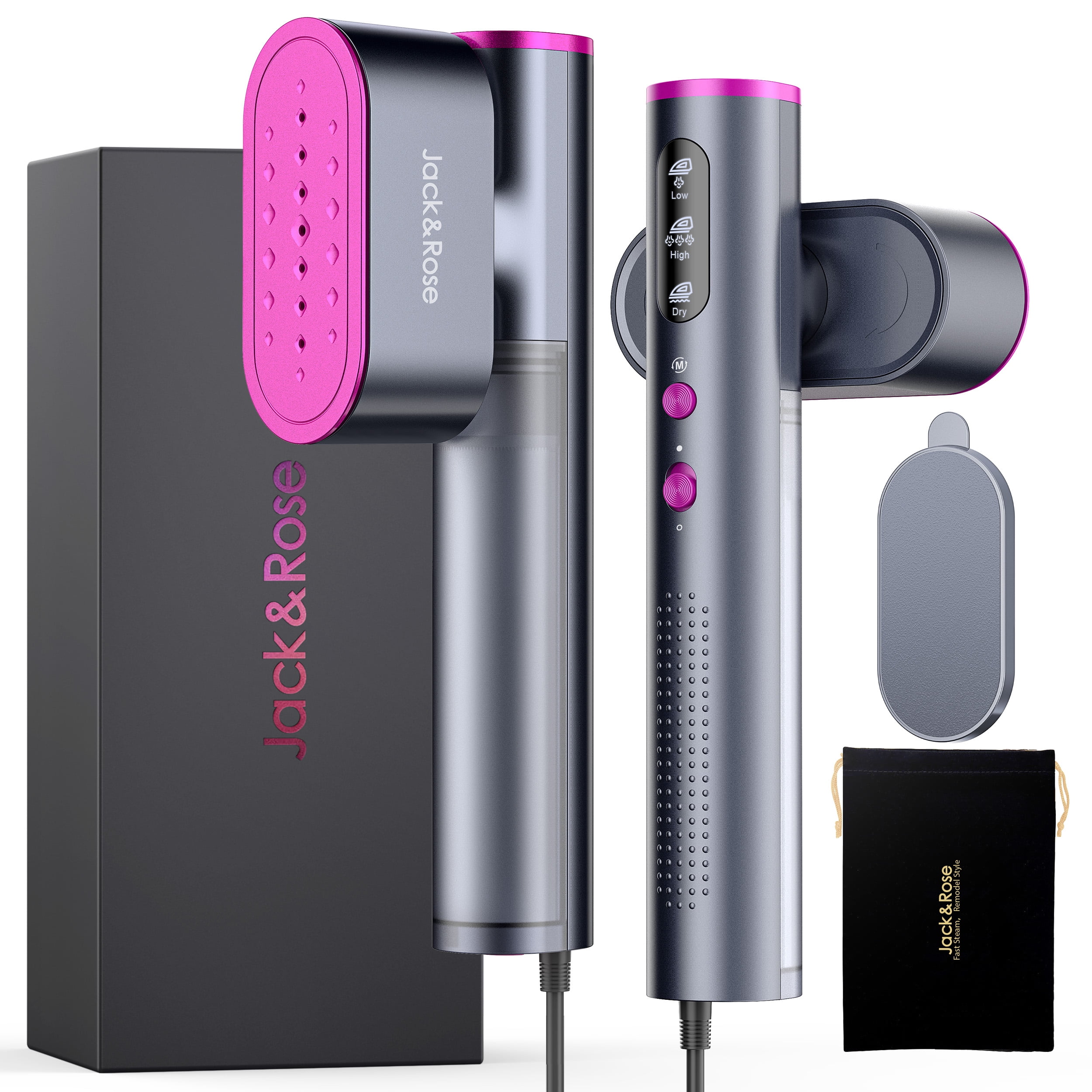 Jack & Rose Travel Steamer for Clothes, 100-240V Portable Steamer,15s Heat Up, Steamer ＆ Iron 2 In 1, Travel Size Garment Steamer, Large Ceramic Heat Panel, for Global & European Traveling, Purple