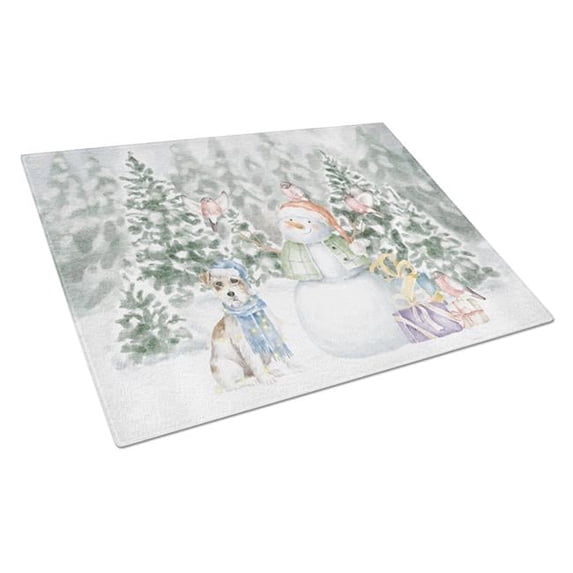 Jack Rsell Terrier Wirehaired with Christmas Presents Glass Cutting Board Large 12 in x 15 in