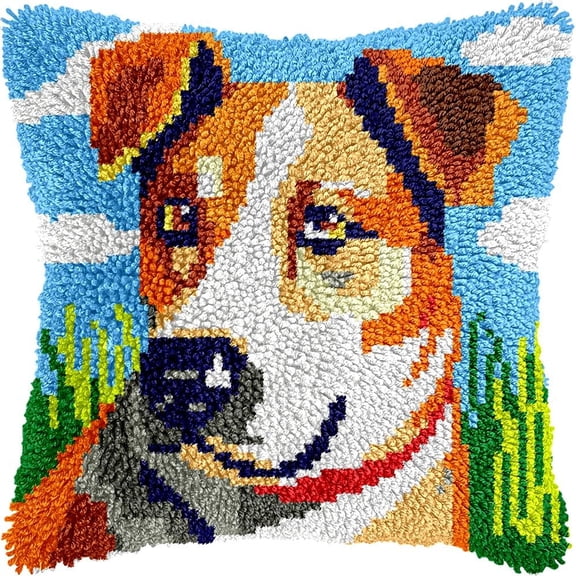 Jack Russel Terrier Latch Hook Kits Pillow kits Cushion Throw Pillow Embroidery Craft Kits For Beginner DIY Kits of Handmade Pillowcase with Printed Canvas Home Decor 43x43cm (g71)