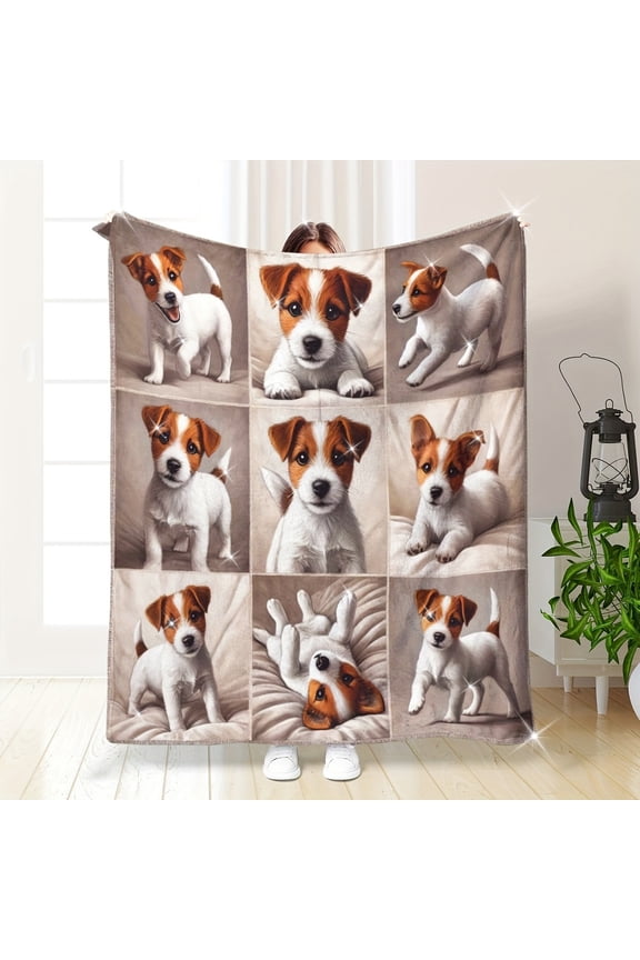 Jack Russell Blanket Flannel Blanket Retro Style Printed Multi Color Dog Design Soft All Season Throw Office Nap Home Decor Dog Blanket Pet Friendly Bedding Animal Theme Durable Fabric Gift