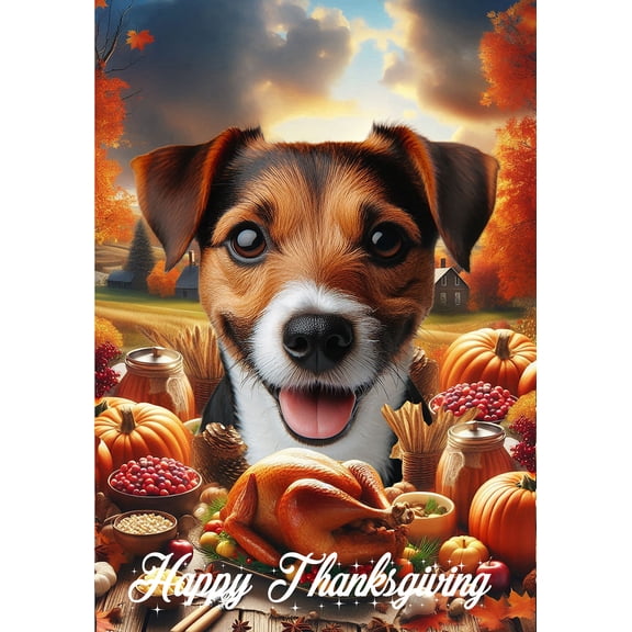 Jack Russell Brown/Black - Best of Breed Thanksgiving Outdoor House Flag 28" x 40" Mailbox Flag Dog Flag