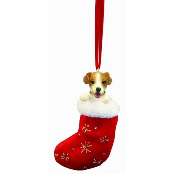 Jack Russell Christmas Stocking Ornament with "Santa's Little Pals" Hand Painted and Stitched Detail