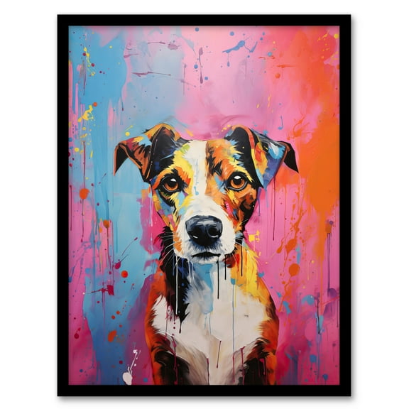Jack Russell Dog Lover Gift Pet Portrait Baby Blue Pink Orange Artwork Painting Art Print Framed Poster Wall Decor 12x16 inch