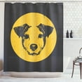 thumbnail image 1 of Jack Russell Shower Curtain, Hand Drawn Portrait Bicolor Pet Lover Composition Detailed Animal, Fabric Bathroom Set with Hooks, 69W X 75L Inches Long, Charcoal Grey Yellow, by Ambesonne, 1 of 3