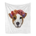 thumbnail image 1 of Jack Russell Soft Flannel Fleece Throw Blanket, Colorful Design with Blossoming Floral Wreath Dog Puppy Portrait Watercolor, Cozy Plush for Indoor and Outdoor Use, 50" x 70", Multicolor, by Ambesonne, 1 of 5