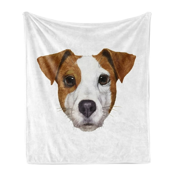 Jack Russell Soft Flannel Fleece Throw Blanket, Detailed Portrait of Hand Drawn Dog Animal Lover Puppy, Cozy Plush for Indoor and Outdoor Use, 50" x 70", Brown White, by Ambesonne