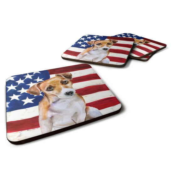 Jack Russell Terrier 2 Patriotic Foam Coaster Set of 4