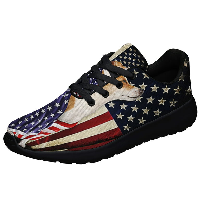 Jack Russell Terrier American flag Patriot Shoes Sneakers Black Size 8.5