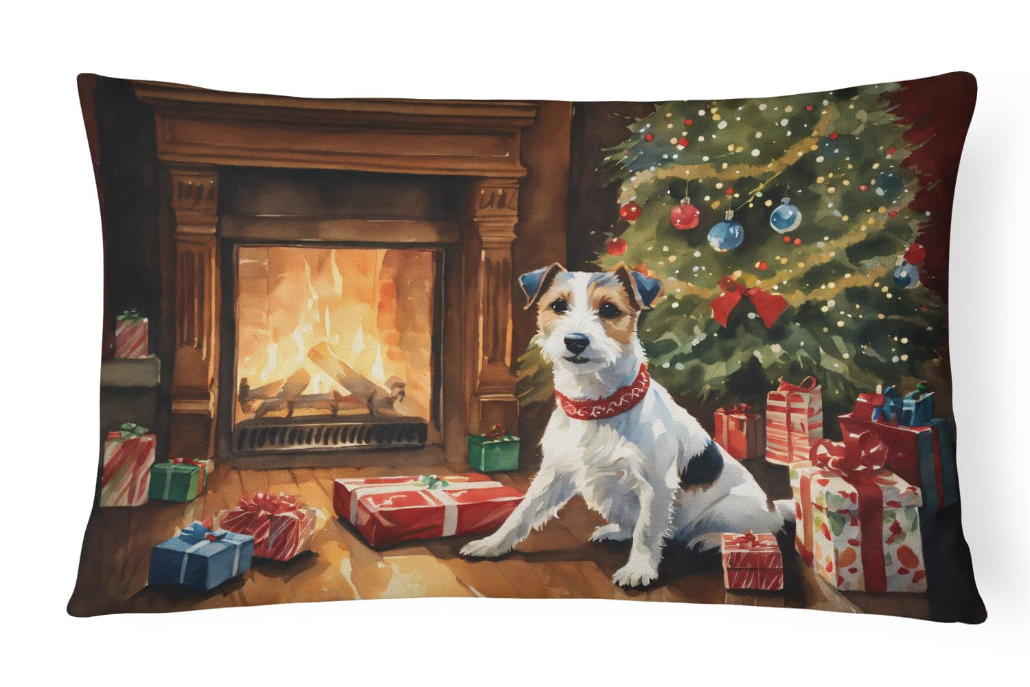 Jack Russell Terrier Cozy Christmas Throw Pillow 12 in x 16 in