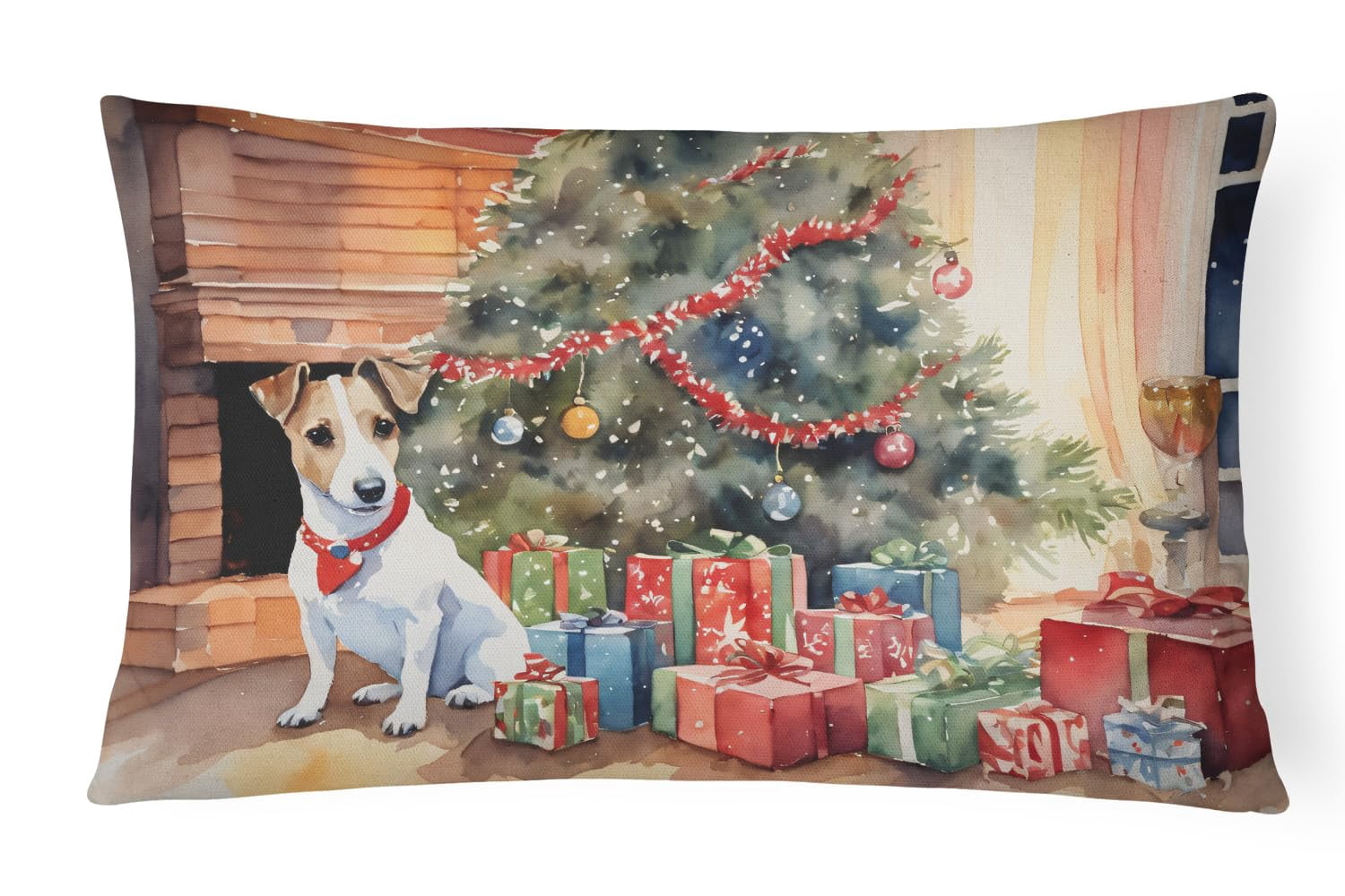 Jack Russell Terrier Cozy Christmas Throw Pillow 12 in x 16 in