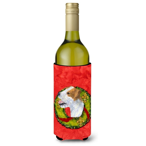 Jack Russell Terrier Cristmas Wreath Wine Bottle Hugger
