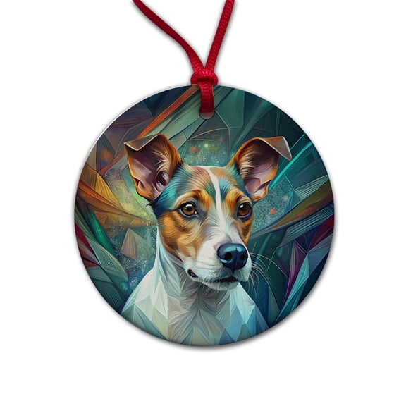 Jack Russell Terrier Dog Abstract Stylized Art Christmas Tree Holiday Round Ceramic Ornament