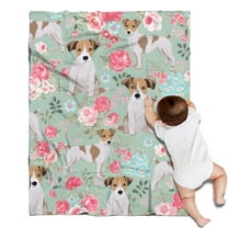 Jack Russell Terrier Dog and Flower Blanket,Comfortable Soft Flannel Throw Blanket,All Season,Warm Lightweight Blankets for Sofa Bed Couch Living Room Chair,30"x40"