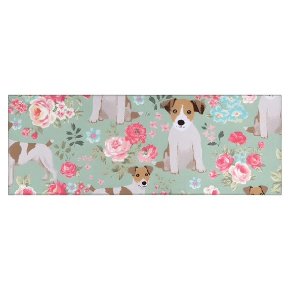 Jack Russell Terrier Dog and Flower Kitchen Rug Mat,Kitchen Runner Rugs Non Skid Washable,Decorative Kitchen Floor Mats for Kitchen,Sink,Laundry,17"X47"