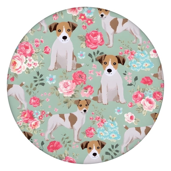Jack Russell Terrier Dog and Flower Round Fitted Tablecloth with Elastic Edge,Dining Table Cover Waterproof,Outdoor Round Tablecloth for Camping,Dining,Indoor and Outdoor