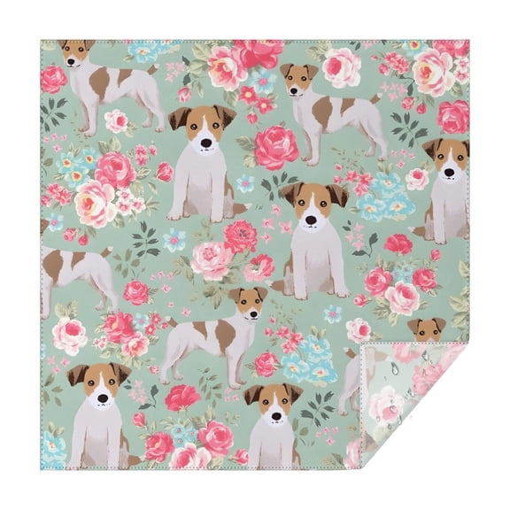 Jack Russell Terrier Dog and Flower Square Tablecloth,Waterproof Square Table Cover,Wipeable Spillproof Washable Table Cover for Home Kitchen Party Decor 42"X42"(107x107cm)