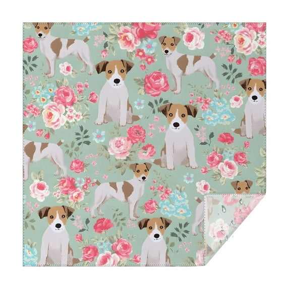 Jack Russell Terrier Dog and Flower Square Tablecloth,Waterproof Square Table Cover,Wipeable Spillproof Washable Table Cover for Home Kitchen Party Decor 42"X42"(107x107cm)