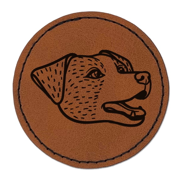 Jack Russell Terrier Dog Head 2.5" Faux Leather Round Engraved Iron-On Patch - Brown