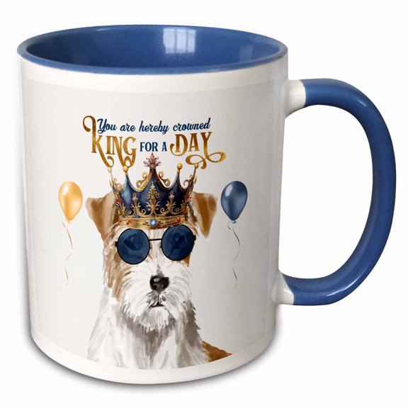 3drose, Jack Russell Terrier Dog Rough Variety Funny King for a Day, 11oz Two-tone Blue Mug