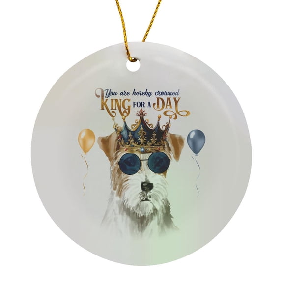 3drose, Jack Russell Terrier Dog Rough Variety Funny King for a Day, Circle Porcelain Ornament