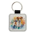 thumbnail image 1 of Jack Russell Terrier Dog Watercolor Style Faux Leather Square Keychain, 1 of 7