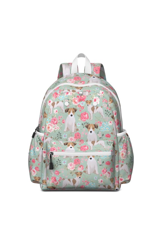 Jack Russell Terrier Dog and Flower Backpack for School,Cute School Bag,Schoolbag with Adjustable Shoulder Straps & Padded Back,13.4"x11"x4.7"