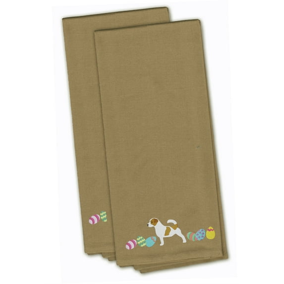 Jack Russell Terrier Easter Tan Embroidered Towel Set of 2