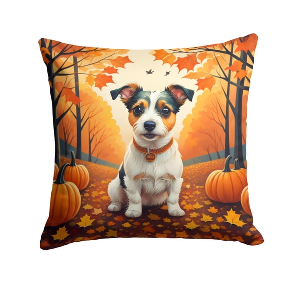Jack Russell Terrier Fall Fabric Decorative Pillow 14 in x 14 in