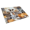 thumbnail image 1 of Jack Russell Terrier Fall Kitchen Pumpkins Glass Cutting Board Large 12 in x 15 in, 1 of 5
